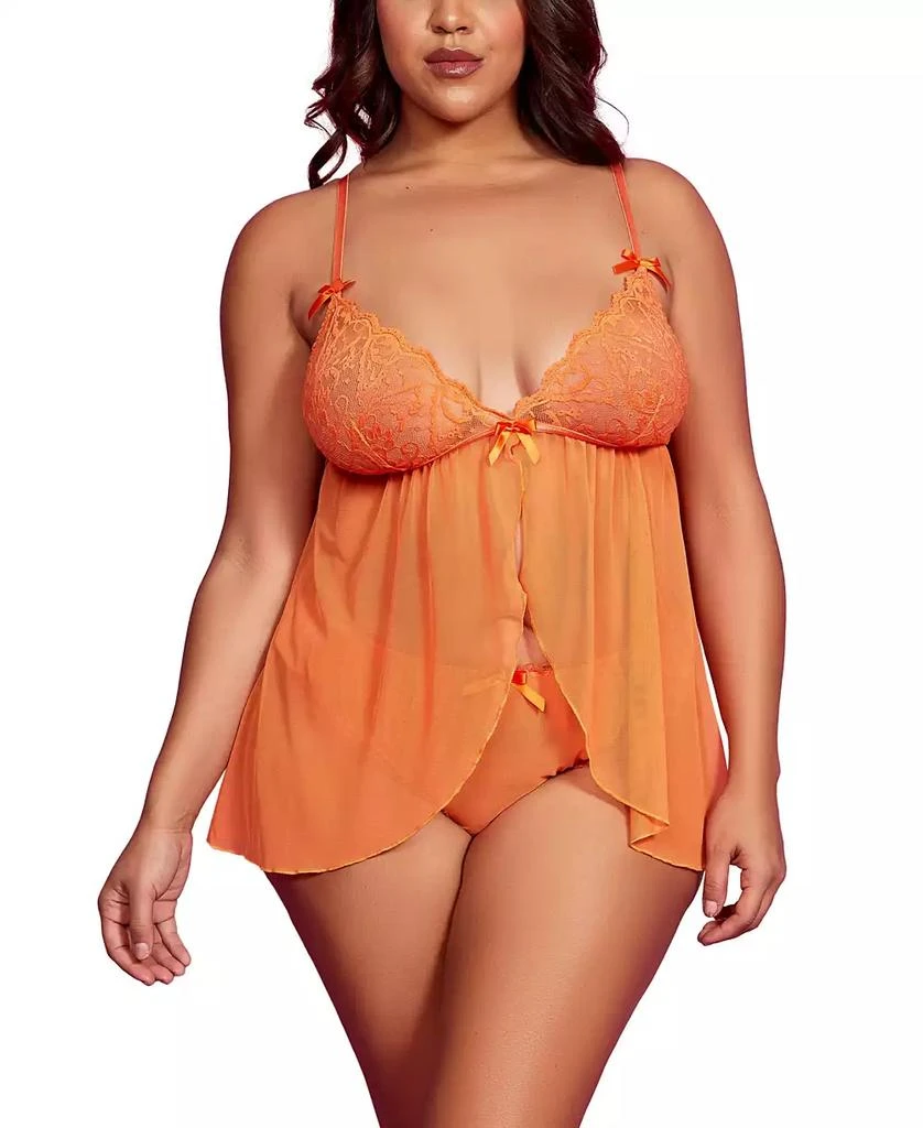 Hauty Plus Size Laced Flyaway Babydoll and Panty 2 Pc Lingerie Set 1
