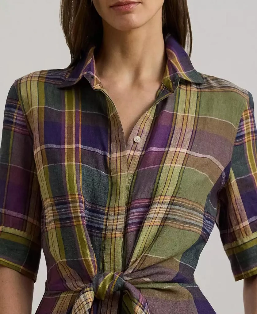 Ralph Lauren Women's Plaid Tie-Front Linen Shirtdress, Regular & Petite 3