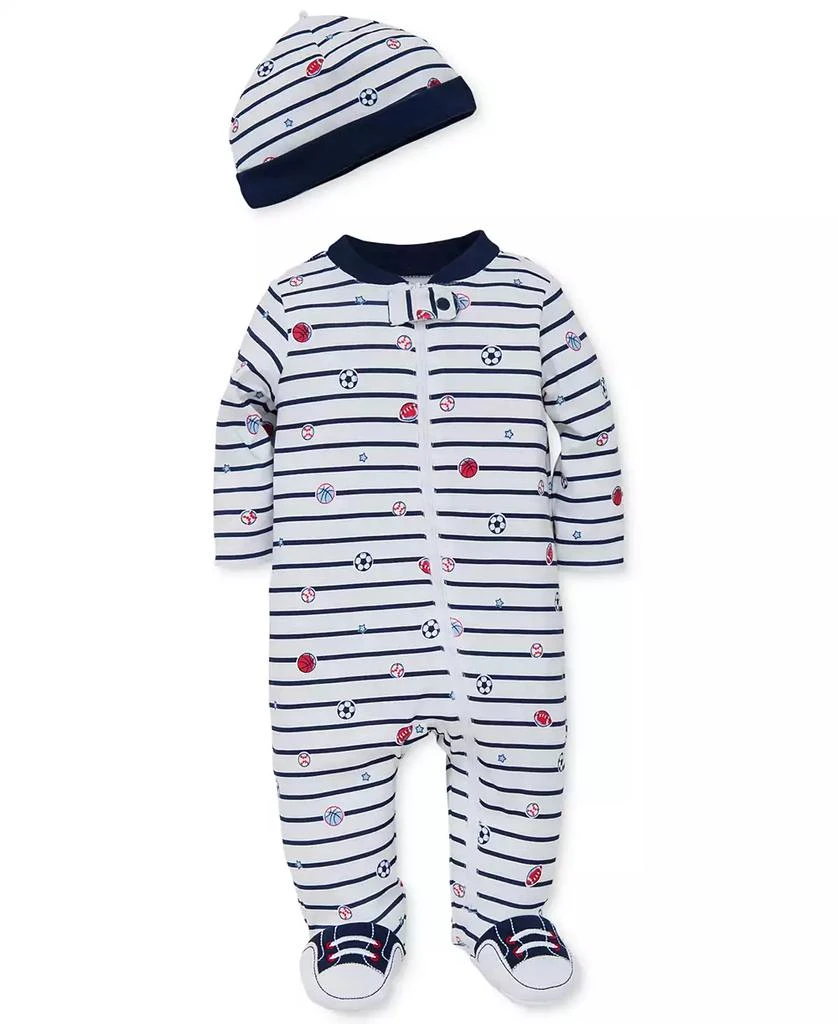 Little Me Baby Boys Sports Footed Coverall and Hat, 2 Piece Set 1