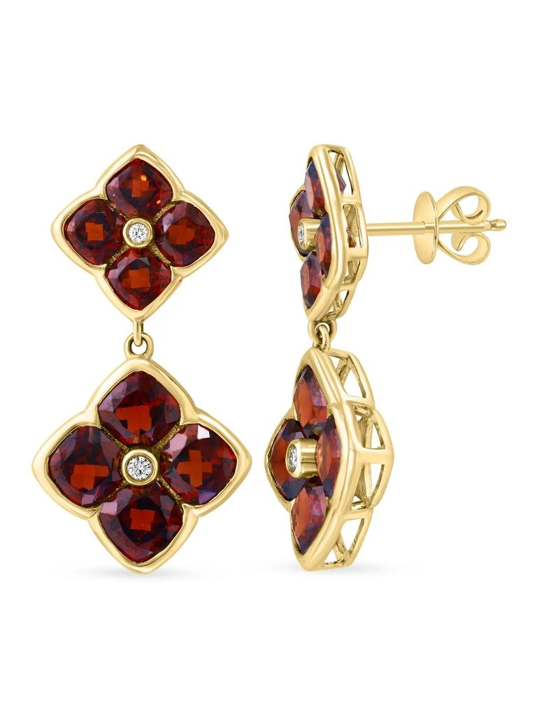Effy 14K Yellow Gold, Garnet 
Diamond Drop Earrings