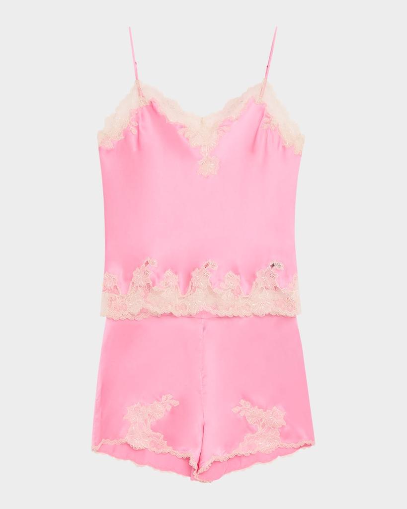 Josie Lolita Lace-Trim Silk Pajama Set