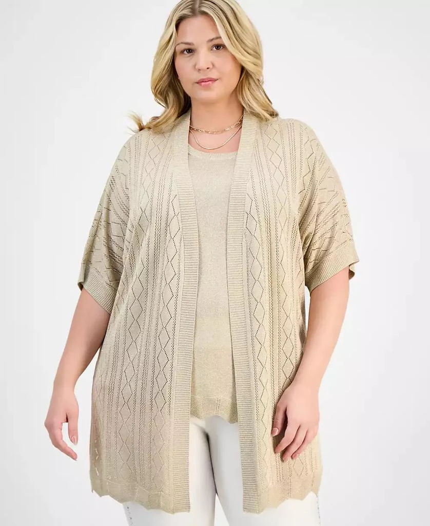 JM Collection Plus Size Metallic Shine Cardigan Sweater, Exclusively at Macy's 1