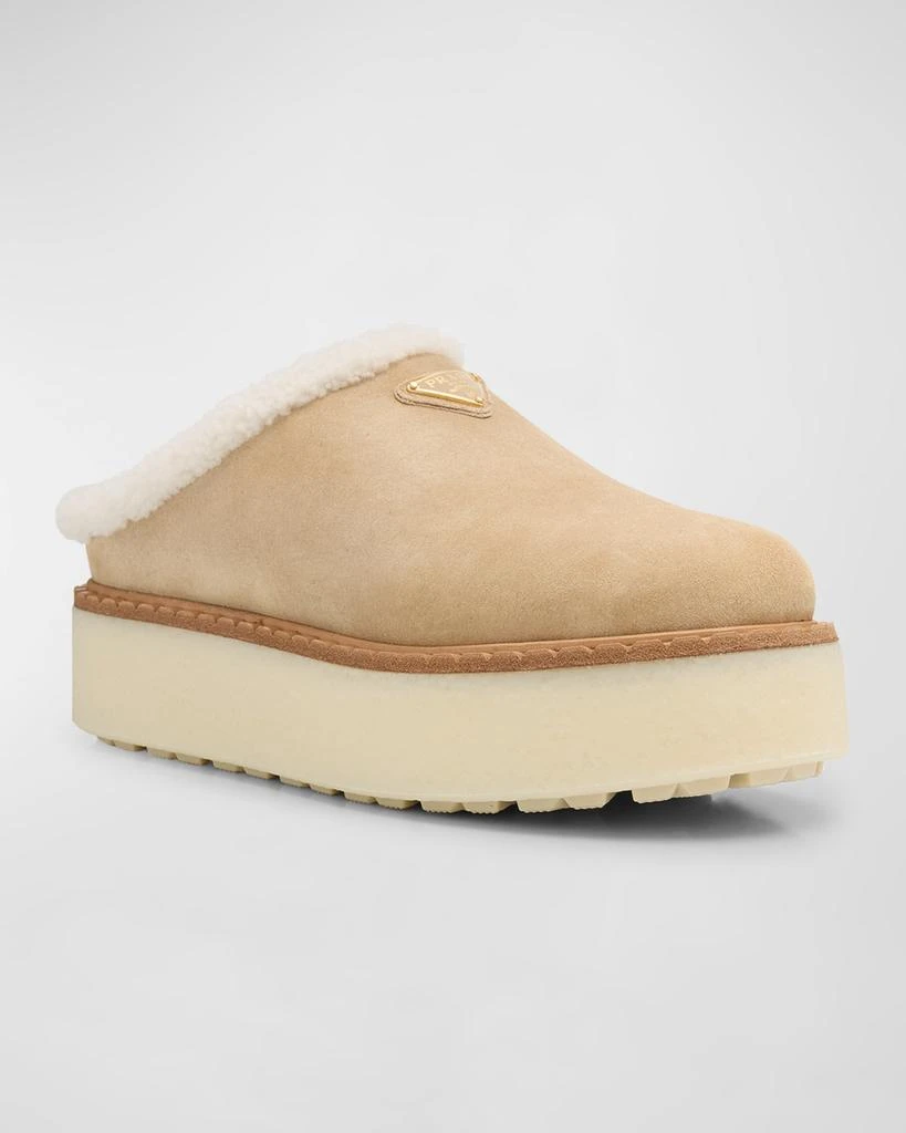 Prada Suede Shearling Cozy Platform Mules 3