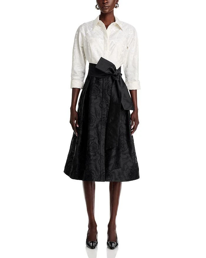 Teri Jon Floral Embroidered Color Block Shirt Dress 7