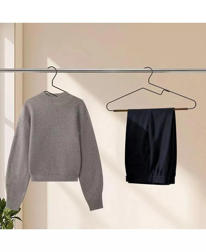BP4U S-Shaped Opening Metal Hangers with Wooden Pants Bar, Wire Hangers with Beech Wood Trouser Bar for Sweaters, Jackets, Jeans, T-Shirts 5