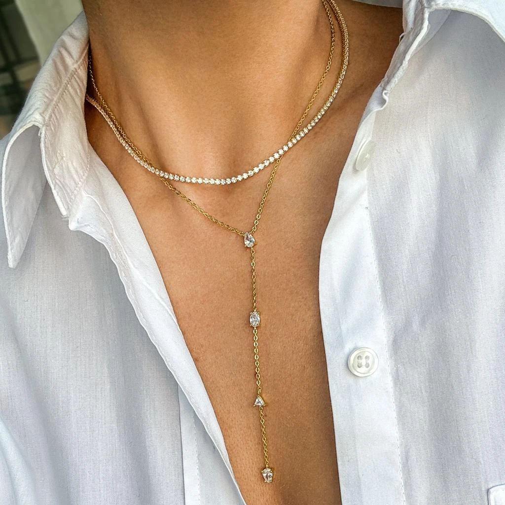 ADORNIA 14k Gold Plated Micro Tennis Necklace 2