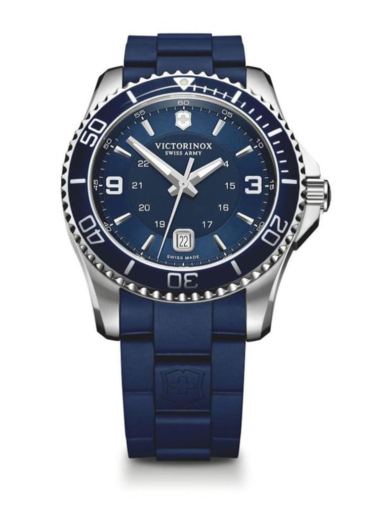 Swiss Army Maverick Large Quartz Navy Blue Dial Rubber Strap Men's Watch 241603