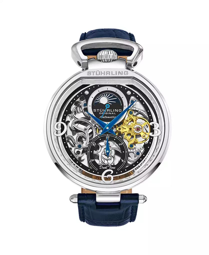 Stuhrling Men's Automatic Blue Alligator Embossed Genuine Leather Strap Watch 46mm