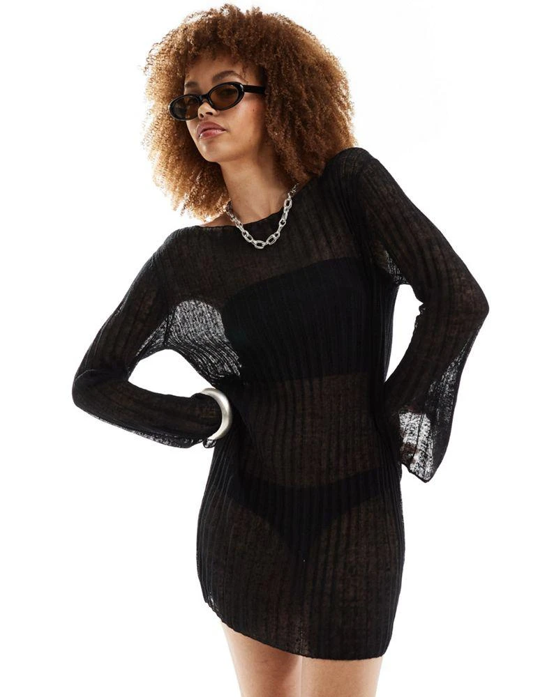 Weekday Weekday Molly sheer knit mini dress in black 1