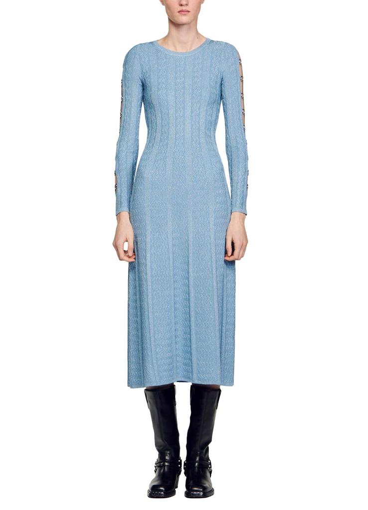 SANDRO Long-sleeved knit midi dress