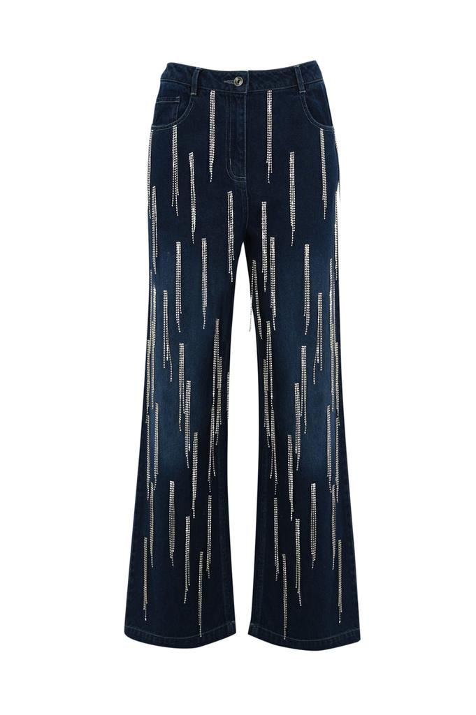 PATRIZIA Denim Trousers With Hanging Rhinestones
