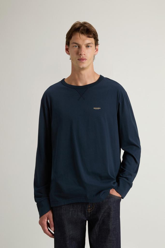Woolrich Long-Sleeve T-shirt in Pure Cotton - Men - Blue