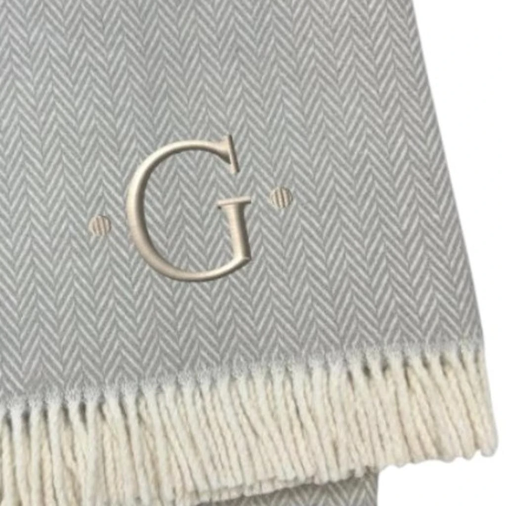 Hivvago 55" X 70" Gray And White Herringbone Cotton Blend G Initial Throw Blanket with Tassels And Embroidery 5