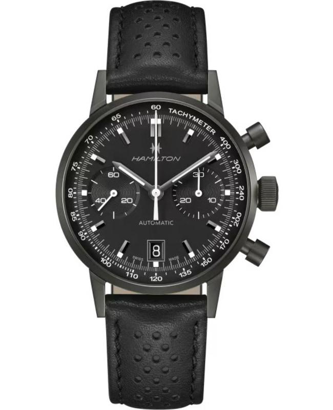 Hamilton Hamilton American Classic INTRA-MATIC CHRONOGRAPH H Black Dial Leather Strap Men's Watch H38446730