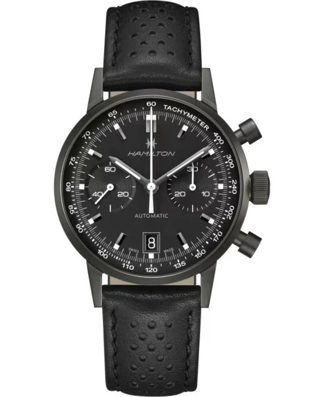 Hamilton Hamilton American Classic INTRA-MATIC CHRONOGRAPH H Black Dial Leather Strap Men's Watch H38446730 1