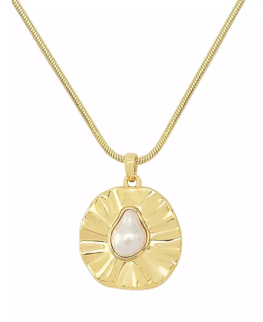 Robert Lee Morris Faux Cultivated Pearl Textured Coin Pendant Necklace