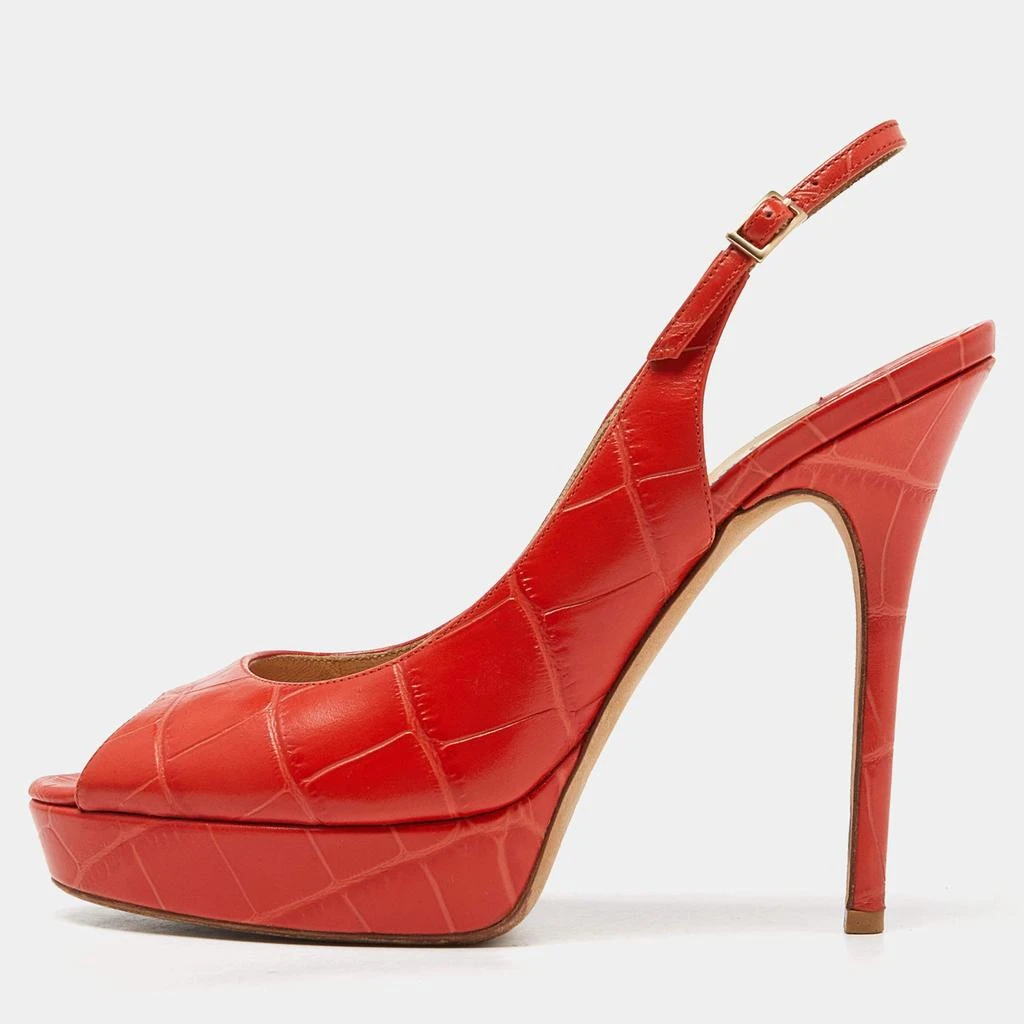 Jimmy Choo Jimmy Choo Orange Croc Embossed Leather Peep Toe Platform Slingback Pumps Size 39 1