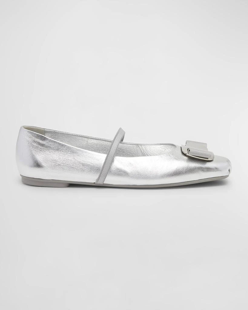 Salvatore Ferragamo Zina Metallic Bow Mary Jane Ballerina Flats 1