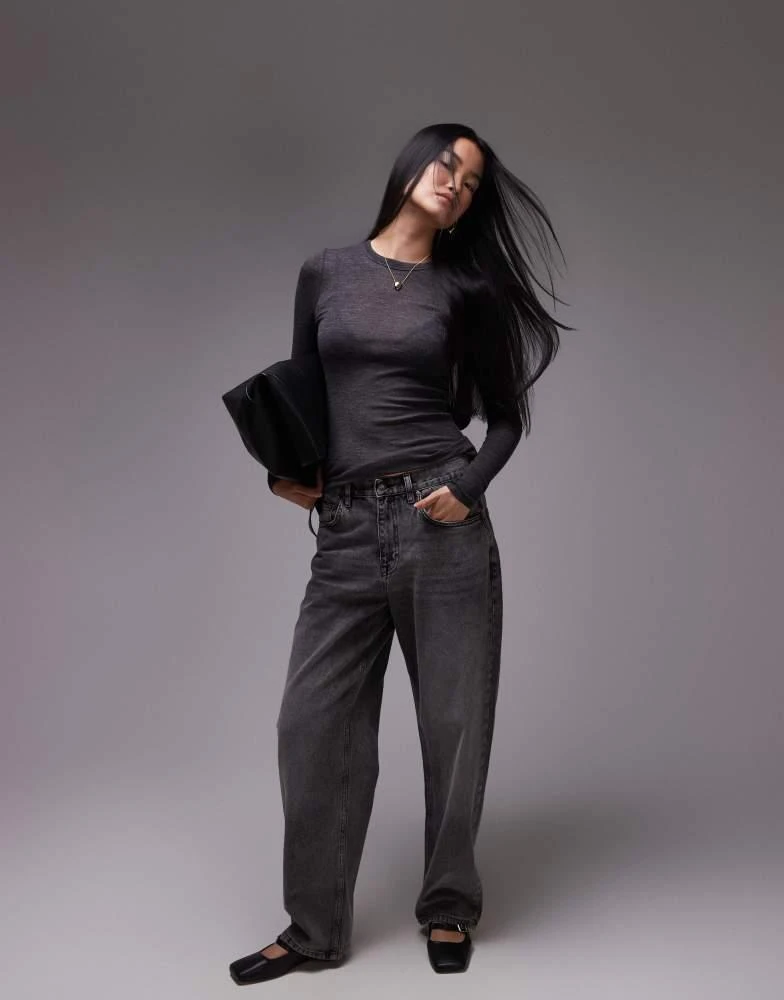 ARKET ARKET merino wool knitted semi sheer long sleeve top in dark grey 4