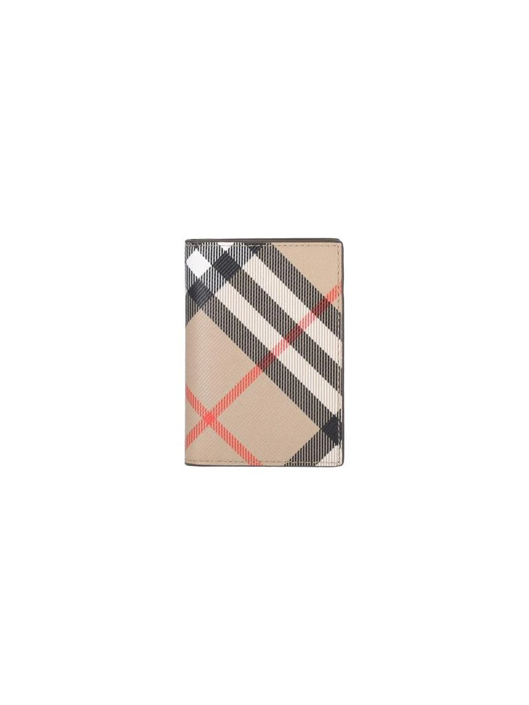 Burberry "Check" Bi-Fold Card Holder, In Beige Fabric