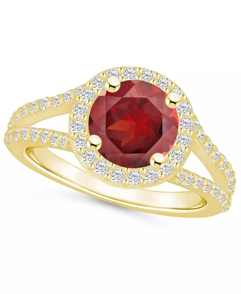 Macy's Garnet (2-1/2 ct. t.w.) and Diamond (1/2 ct. t.w.) Halo Ring in 14K Yellow Gold 1