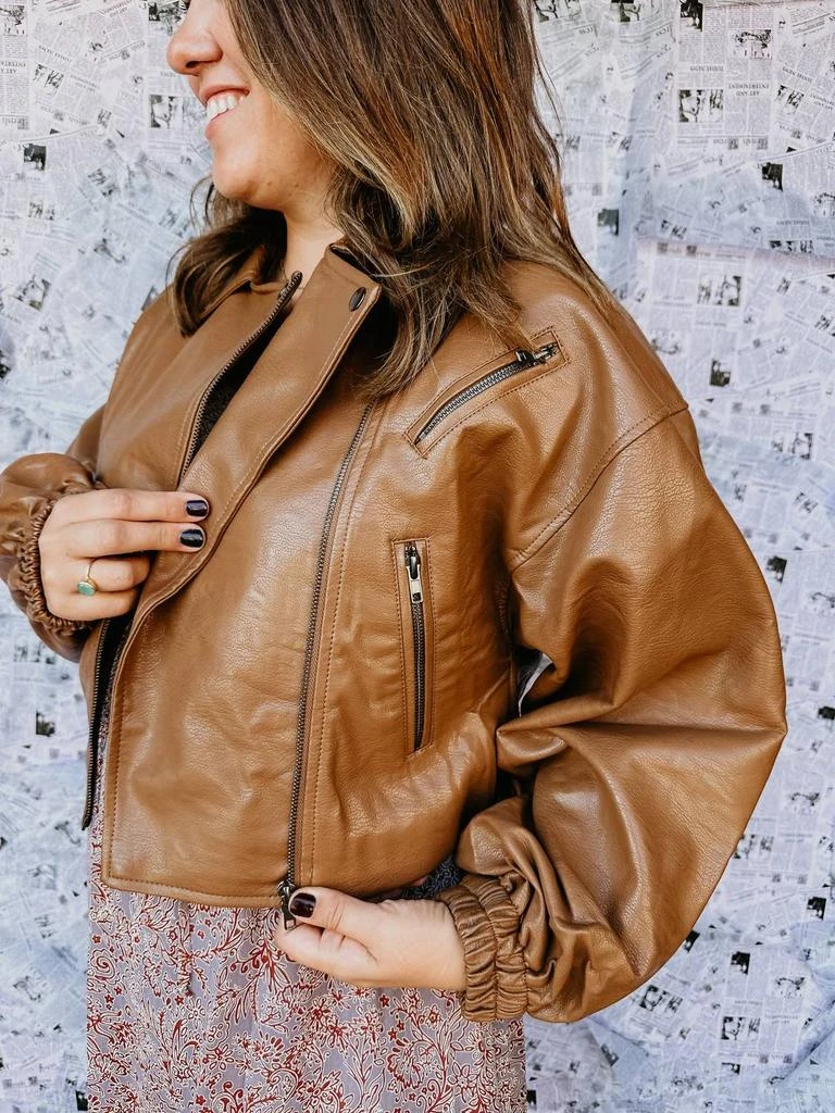 PROMESA Faux Leather Moto Jacket In Tan 4