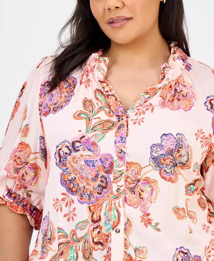 Democracy Trendy Plus Size Floral-Print Ruffle-Trim Blouse 3