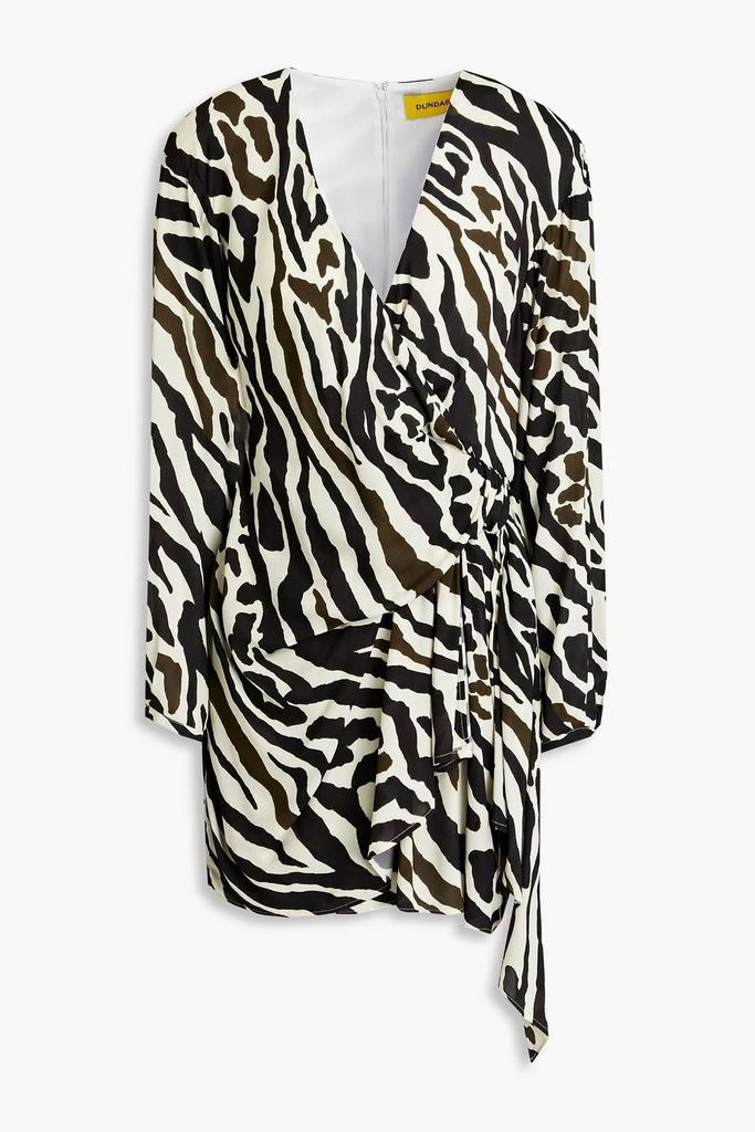 Dundas Wrap-effect draped zebra-print crepe mini dress 1