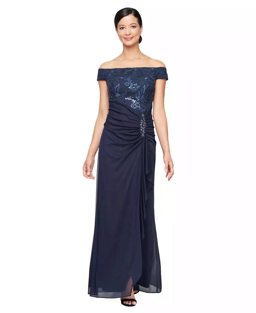 Alex Evenings Petite Off-The-Shoulder Short-Sleeve Ball Gown