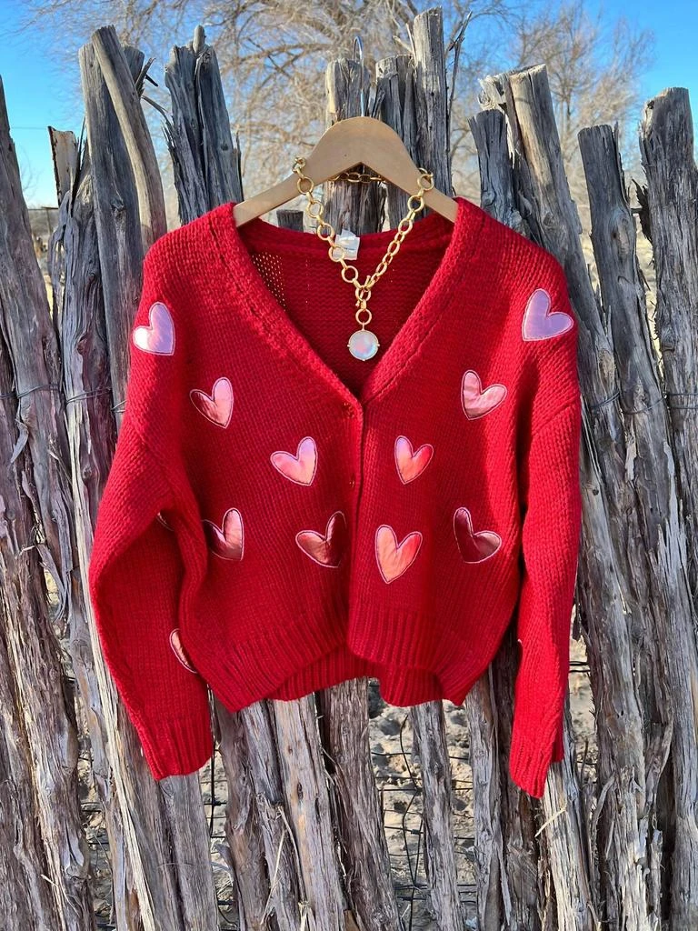 Ivy Jane Heart Felt Cardigan In Red 5