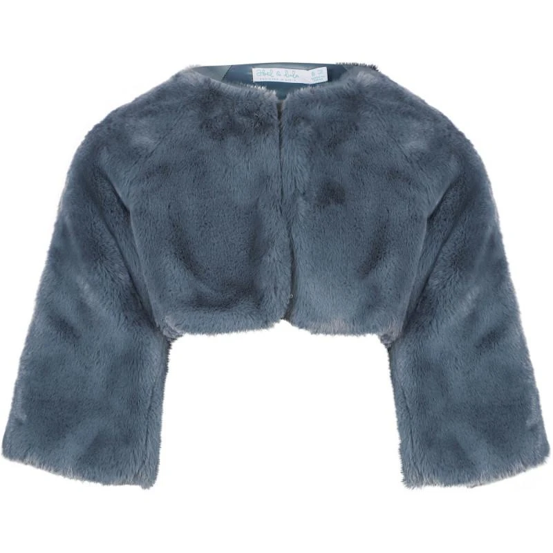 Abel & Lula Cropped faux fur jacket in blue grey 1