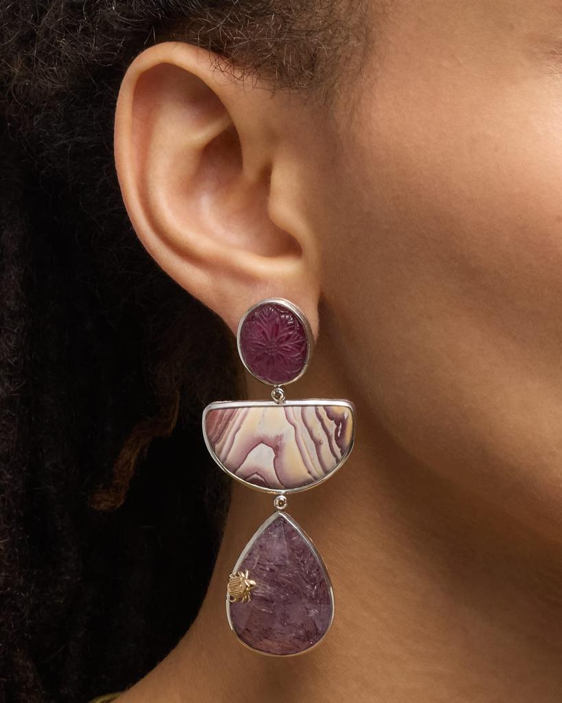 Stephen Dweck Hand-Carved Smoky Quartz, Ruby Jasper and Strawberry Quartz Earrings with Champagne Diamonds