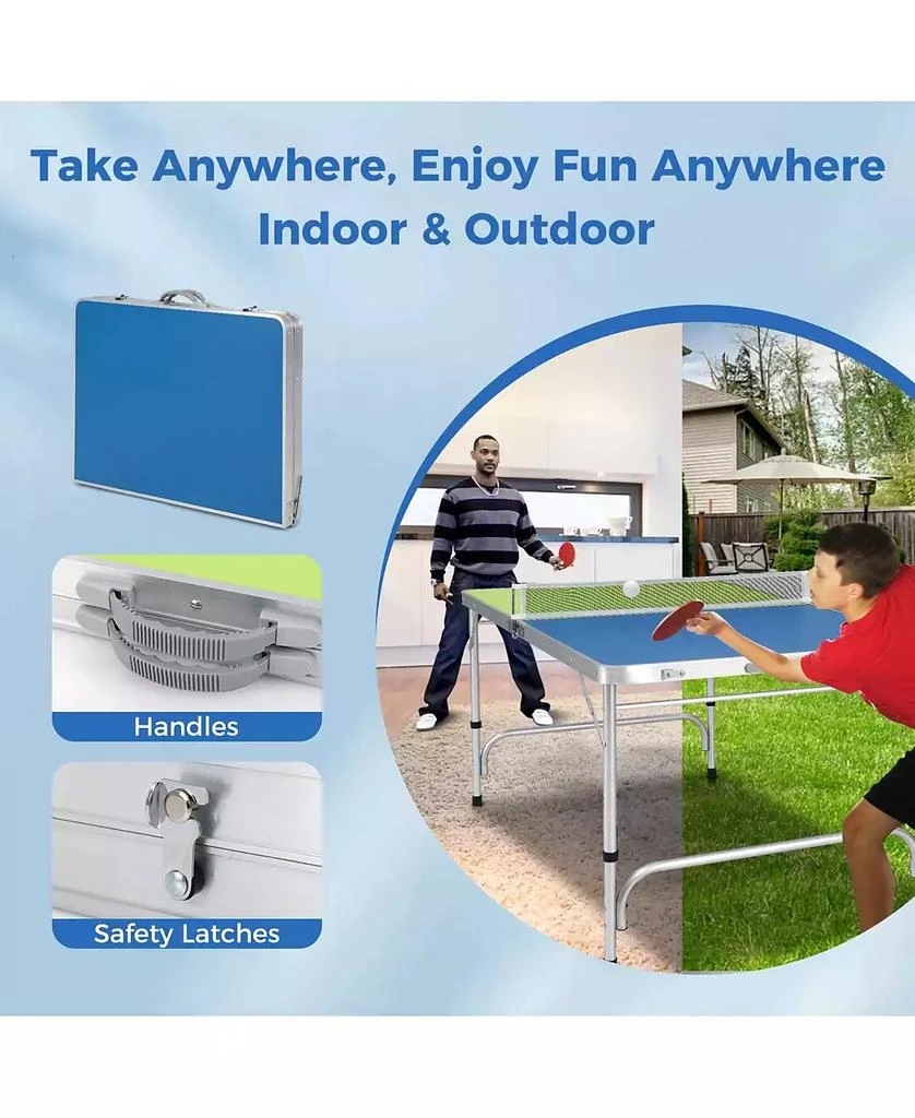 KUYOTQ Foldable Ping Pong Table Game Set Mini Table Tennis Table with Adjustable Height 4