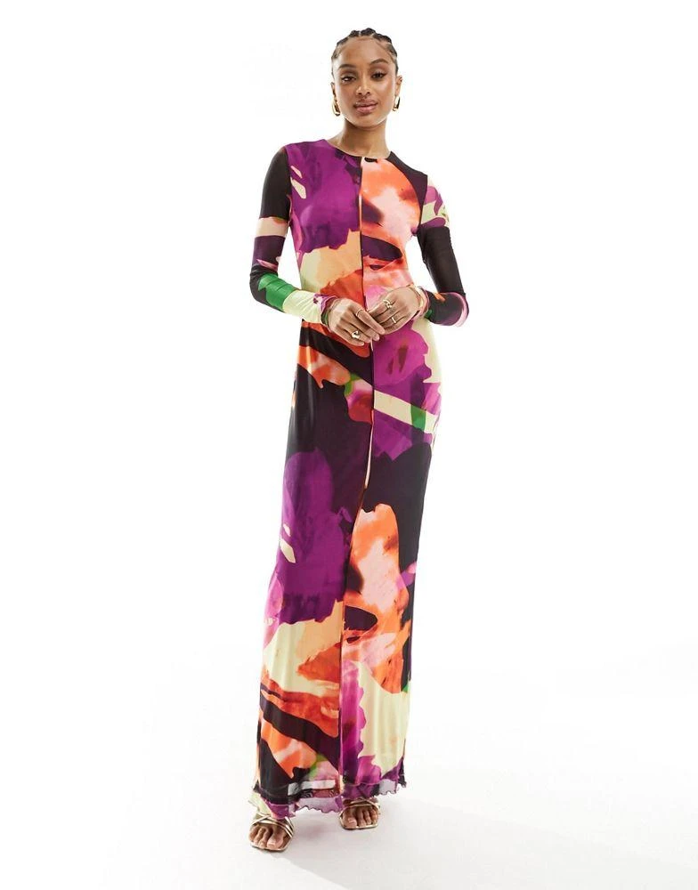 Vero Moda Tall Vero Moda Tall long sleeved lettuce edge mesh dress in abstract print 3