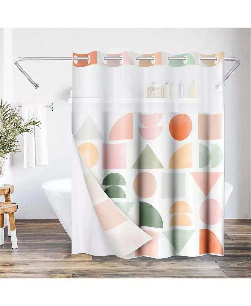 Americanflat 72x75 Hookless Shower Curtain - Abstract Orange Green Shower Curtain with Sheer Panel, Snap-In Liner, and Grommets - 100% Polyester