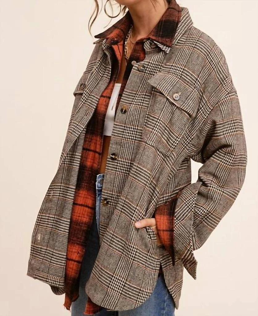 LA MIEL Plaid Shacket/jacket In Brown 2