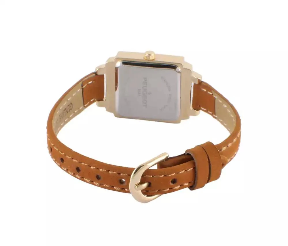 Peugeot Women's 22mm Crystal Watch Gold Dial & Tan Strap 2