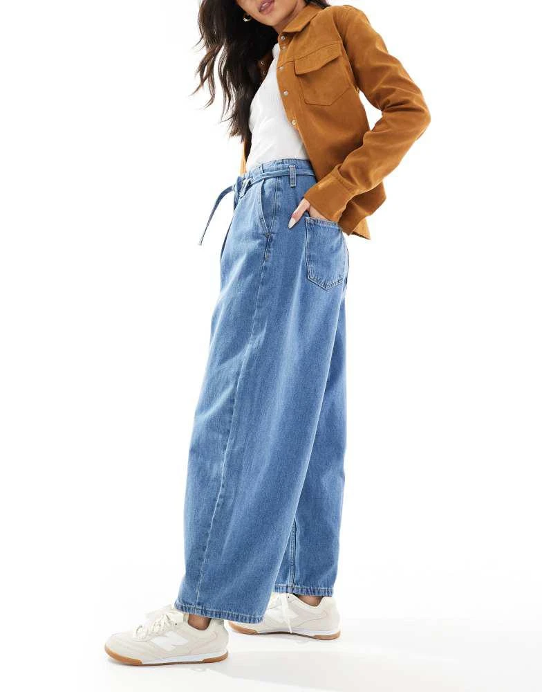 ASOS ASOS DESIGN balloon jeans with tie belt in light mid blue 3