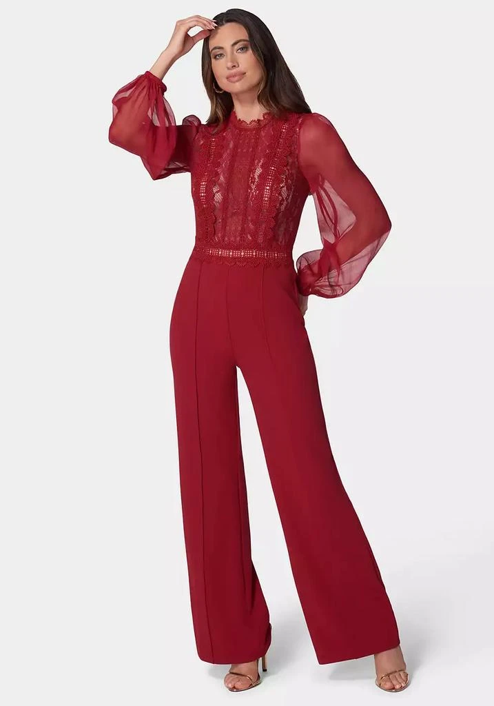 Bebe Women
s Lace Top Straight Leg Jumpsuit