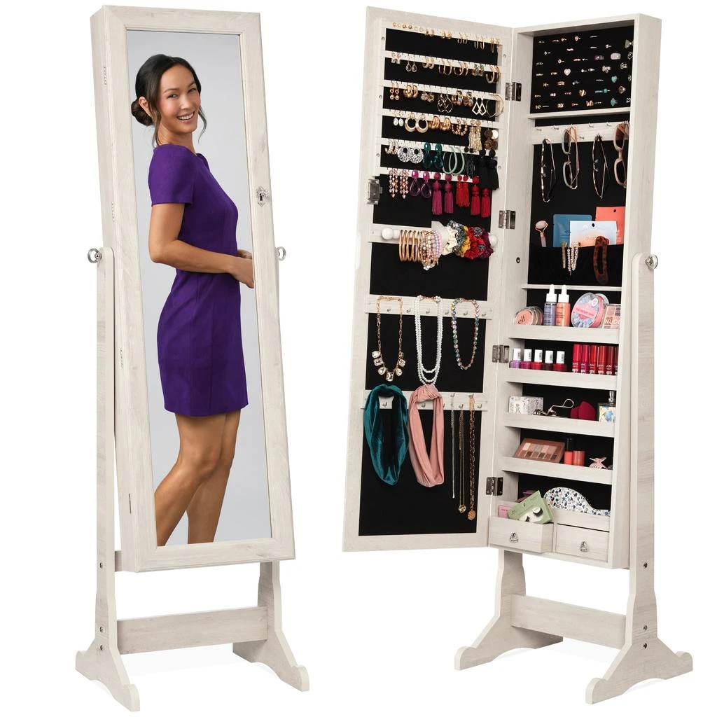 Best Choice Products Jewelry Armoire Cabinet, Full Length Mirror w/ Velvet Storage Interior, Lock 1