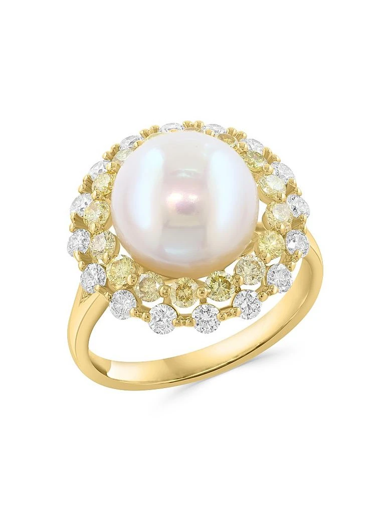 Saks Fifth Avenue Collection 14K Yellow Gold, Freshwater Pearl 
1.29 TCW Diamond Halo Ring