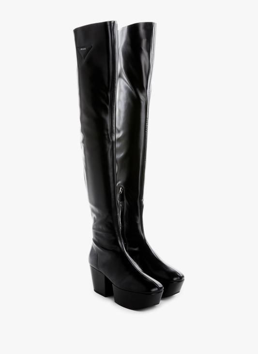 Prada Technical nappa platform thigh-high boots