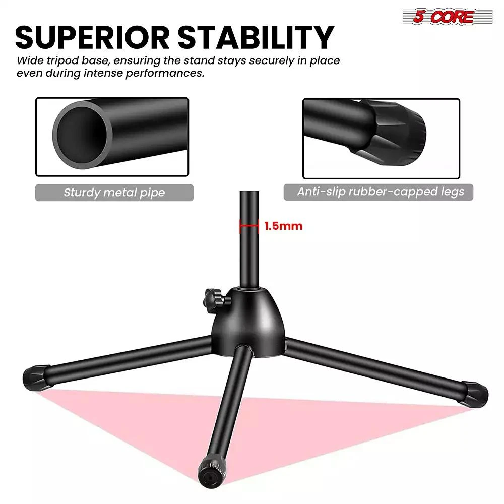 5 Core Mic Stand Floor Height Adjustable Tripod Microphone Stands w Extending Telescoping Boom Arm - MS DBL 7
