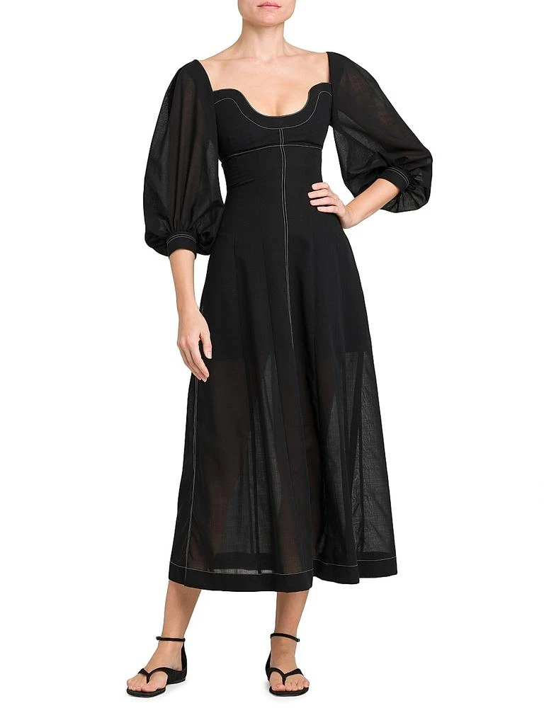 PHILOSOPHY di LORENZO SERAFINI Topstitched Puff-Sleeve Bustier Maxi Dress 2