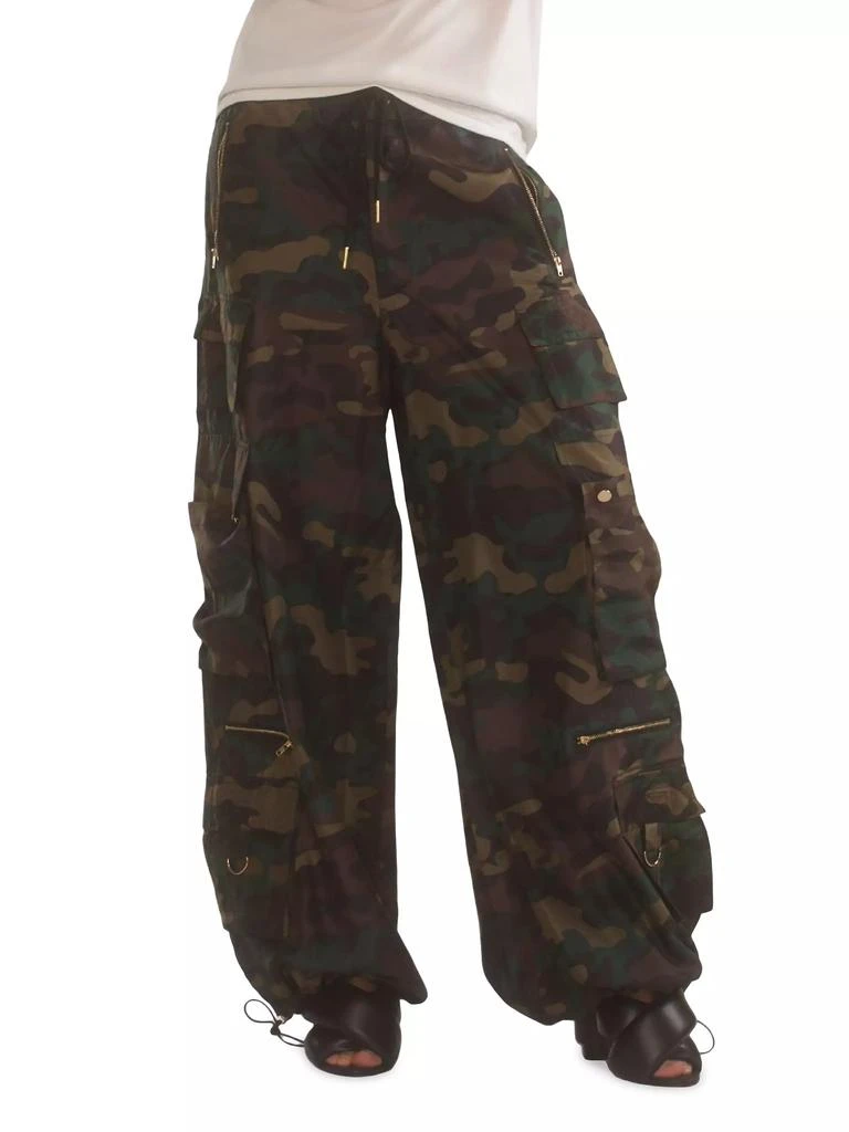 Cynthia Rowley Camouflage Wide-Leg Nylon Cargo Pants 1