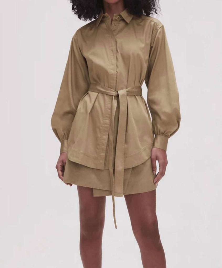 Aje Louise Belted Shirt In Desert Khaki