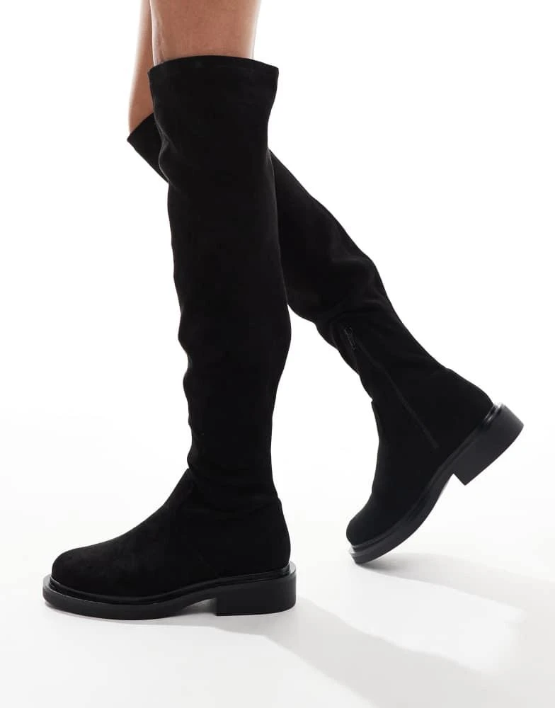 ASOS ASOS DESIGN Kaylee smart flat over the knee boots in black 2