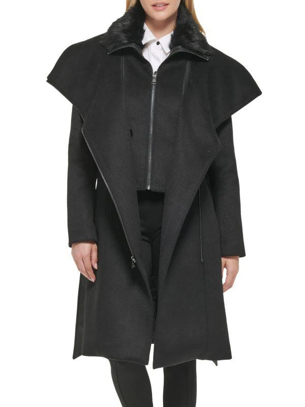 Shop Faux Sherling Trim Wool Blend Asymmetric Coat on Sale at