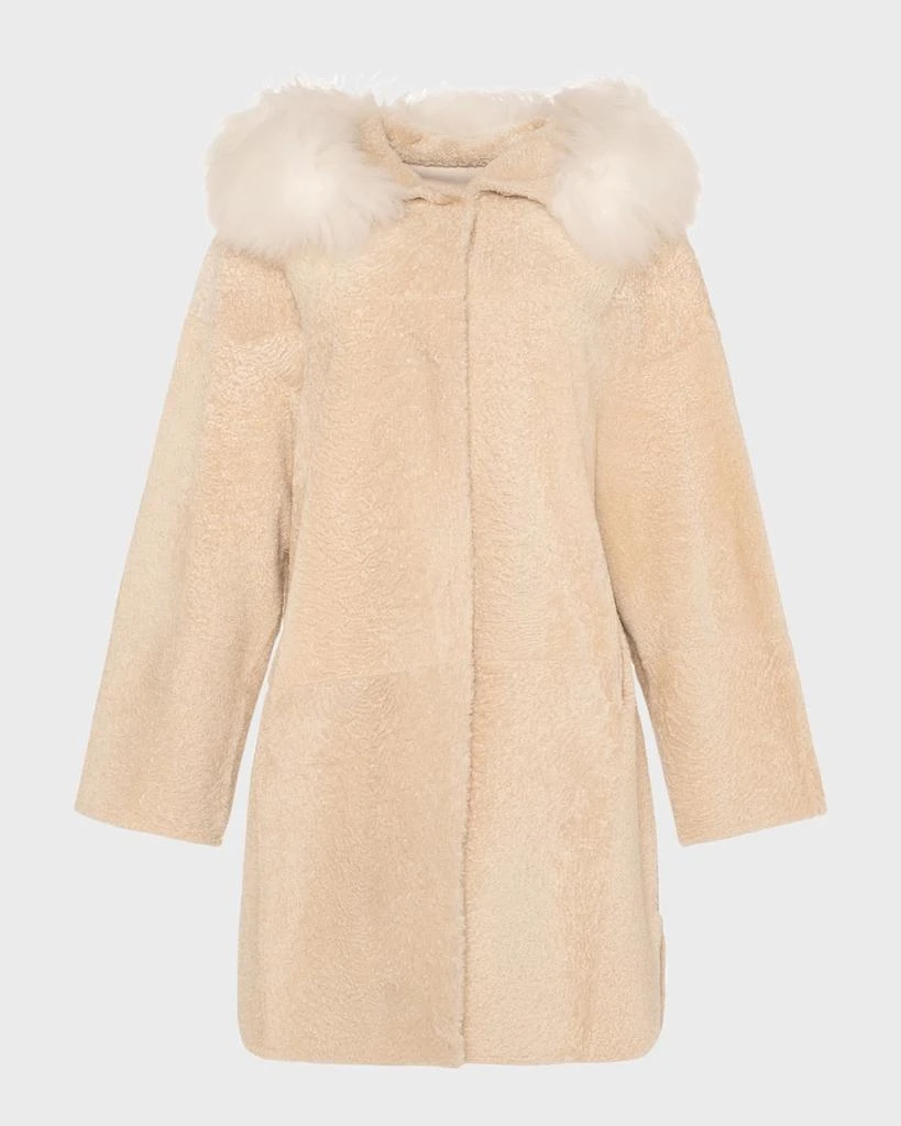 Gorski Reversible Shearling Lamb Stroller with Mongolian Lamb Hood Trim