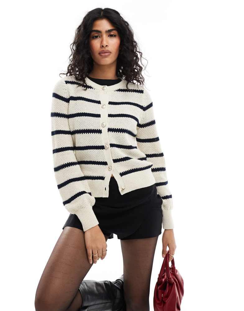 VERO MODA Vero Moda cotton knit striped cardigan in cream